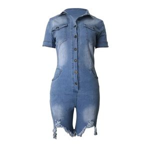 NWOT Distressed Denim Romper